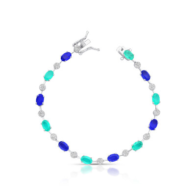 Foto Pulseira riviera faca oval 17 cm turmalina zircônia tanzanita Prata 925 Ródio