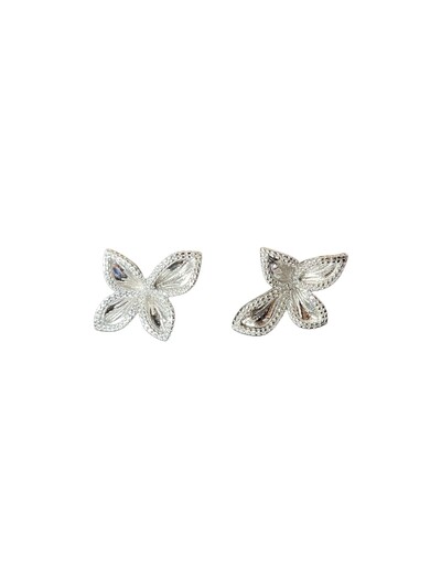 Foto Brinco Flor 4 pétalas zircônia borda GG Prata 925 Ródio