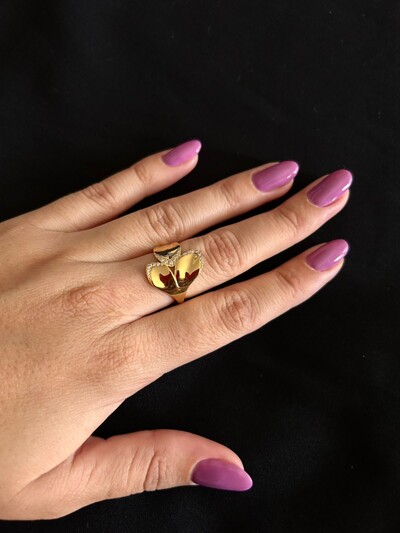 FotoAnel Flor 3 pétalas liso zircônia borda Prata 925 Ródio