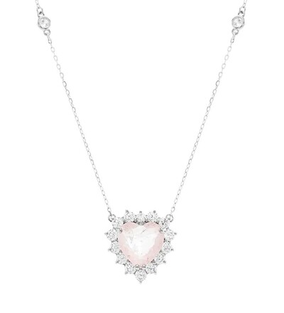 Foto Colar Coração fusion quartzo rosa zircônia 20 mm Prata 925 Ródio