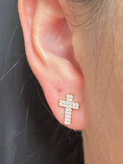 FotoBrinco Cruz zircônia P Prata 925 Ouro 18 k