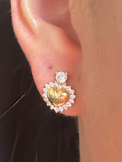 FotoBrinco Coração liso e zircônia PP Prata 925 Ouro 18 k