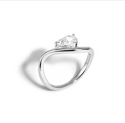 Foto Anel Onda Gota zircônia Prata 925 Ródio