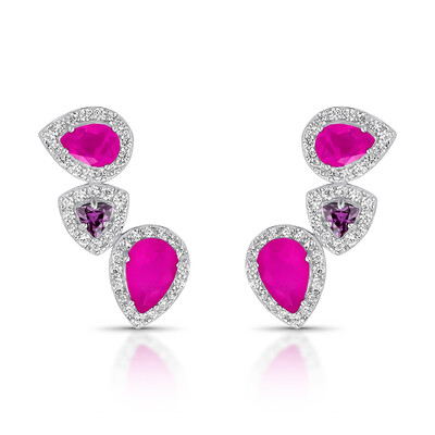 Foto Brinco Ear Cuff três gotas topázio rosa ametista zircônia Prata 925 Ródio