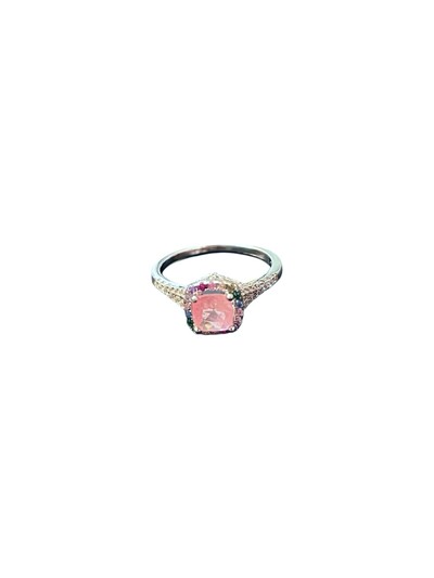 Foto Anel Quadrado Turmalina Rosa em Prata 925 Ródio