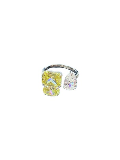 Foto Anel Quadrado yellow e zircônia ajustável Prata 925 Ródio