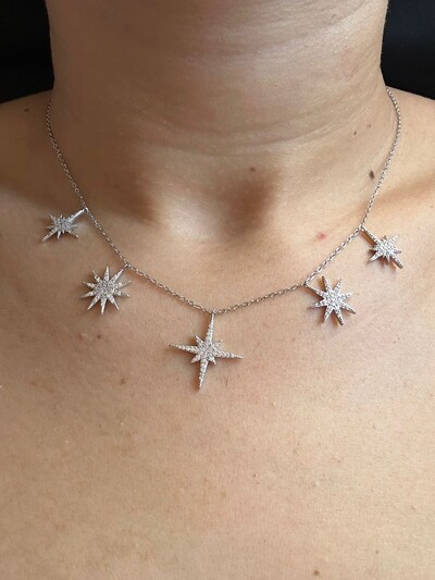 FotoColar cinco estrelas micro cravação Prata 925 Ródio
