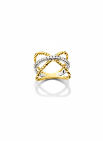 Foto Anel X com zircônia Prata 925 Ródio e Ouro 18k