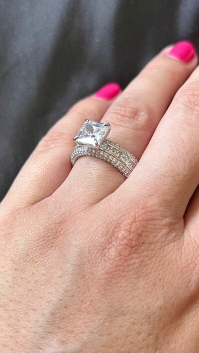 FotoAnel Solitário micro cravação interna baguete Quadrado zircônia Prata 925 Ródio