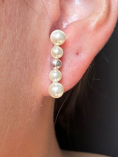FotoBrinco Ear Hook Pérola Prata 925 Lisa