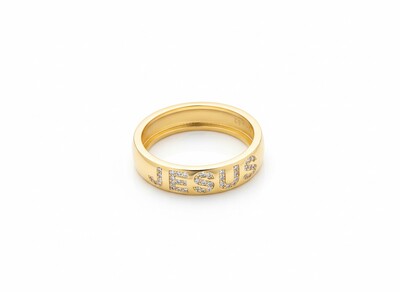 Foto Anel Jesus zircônia Prata 925 Ouro 18 k