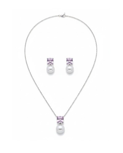 Foto Conjunto colar e brinco pérola e topázio rosa Prata 925 Ródio