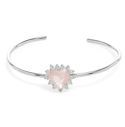 Foto Pulseira Bracelete coração fusion quartzo rosa zircônia Prata 925 Ródio
