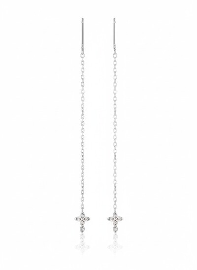 Foto Brinco Cruz sem tarracha zircônia Prata 925 Ródio