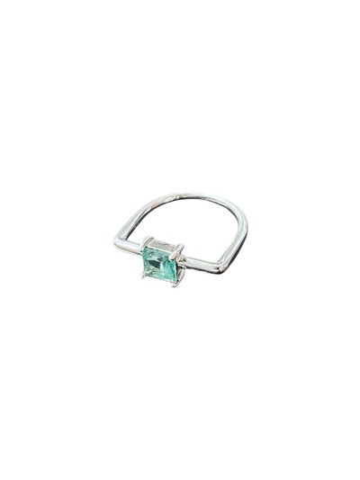 Foto Anel Quadrado Cristal Paraíba Prata 925 Ródio