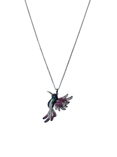 Foto Colar Beija-Flor 40mm Cravejado Prata 925 Ródio