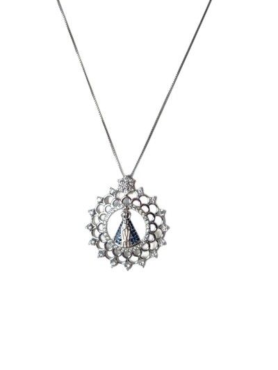 Foto Colar Nossa Senhora Redondo renda safira azul Prata 925 Ródio