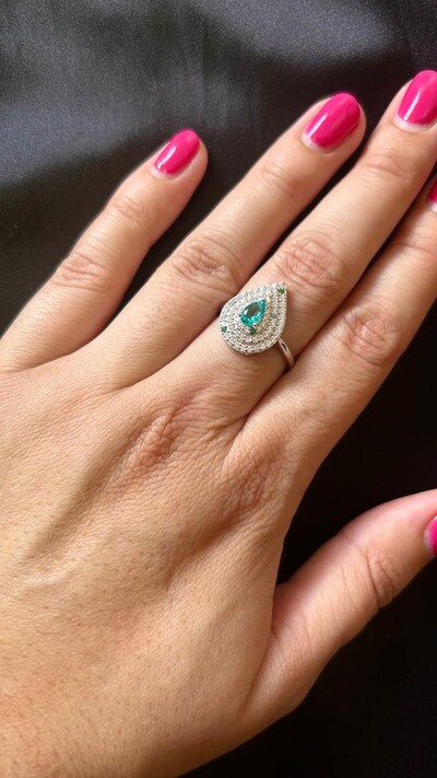 FotoAnel Gota Topázio azul fusion zircônia Prata 925 Ródio