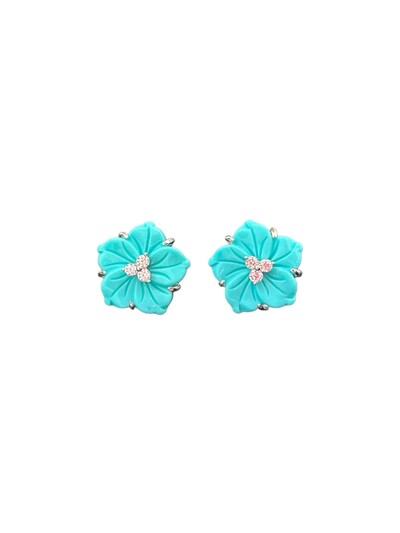 Foto Brinco Flor Turquesa com Miolo Zircônia Prata 925 Ródio