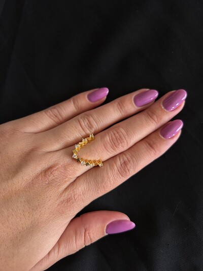 FotoAnel em V zircônia Prata 925 Ouro 18 k