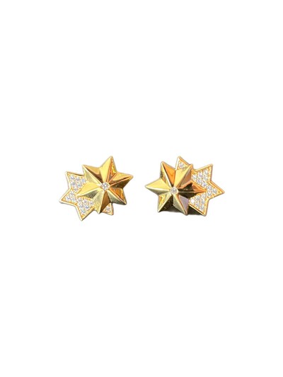 Foto Brinco duas estrelas cravação zircônia Prata 925 Ouro 18k