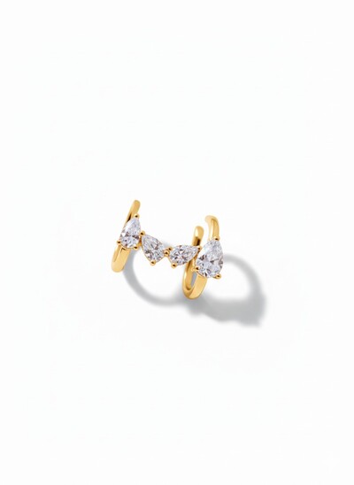 Foto Piercing Fake 4 gotas zircônia 2 garras Prata 925 Ouro 18 k