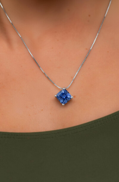 FotoColar quadrado tanzanita corrente veneziana P Prata 925 Ródio