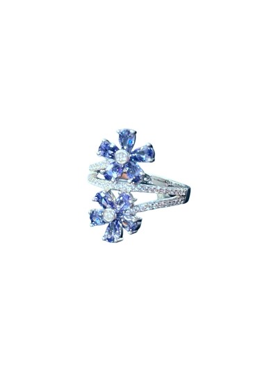 Foto Anel 2 flores zircônia tanzanita Prata 925 Ródio