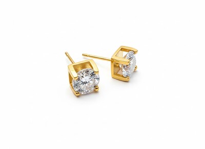 Foto Brinco Solitário cartier zircônia 8 mm quadrada Prata 925 Ouro 18 k