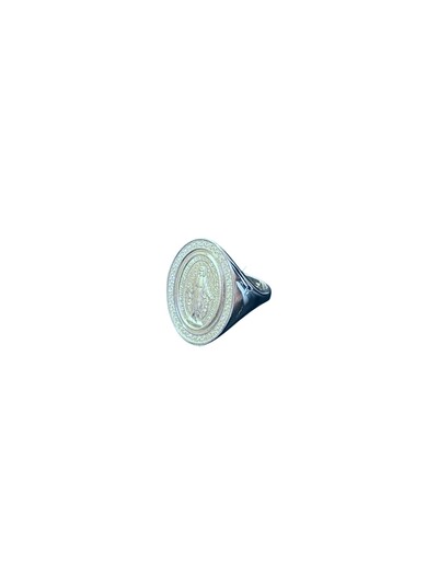 Foto Anel Nossa Senhora oval aberto zircônia Prata 925 Ródio