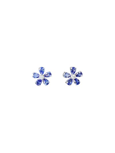 Foto Brinco Flor G zircônia tanzanta Prata 925 Ródio
