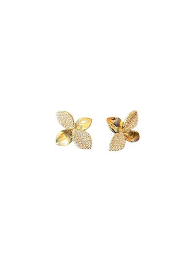 Foto Brinco Flor 4 pétalas micro cravação G Prata 925 Ouro 18 k
