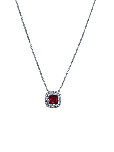 Foto Colar Quadrado Rubi Zircônia Prata 925 Ródio