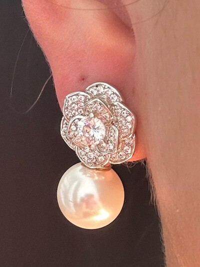 FotoBrinco Pérola Flor Zircônia Prata 925 Ródio