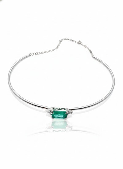 Foto Colar chocker Turmalina zircônia com alongador Prata 925 Ródio