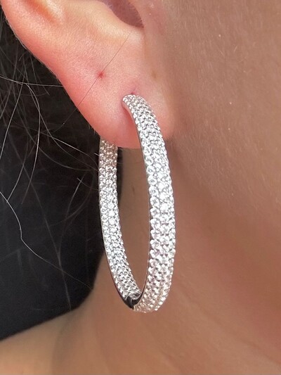 FotoBrinco Argola Zircônia G Prata 925 Ródio