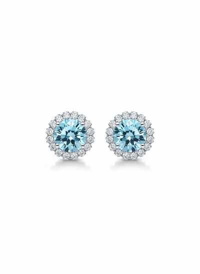 Foto Brinco Redondo trapézio Aquamarine Ice Cut Prata 925 Ródio