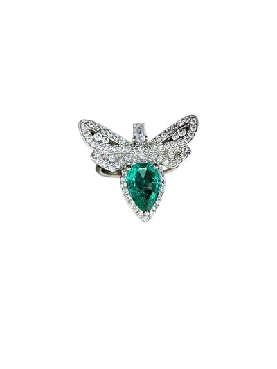 Foto Anel Abelha Turmalina Verde Fusion Zircônia Prata 925 Ródio