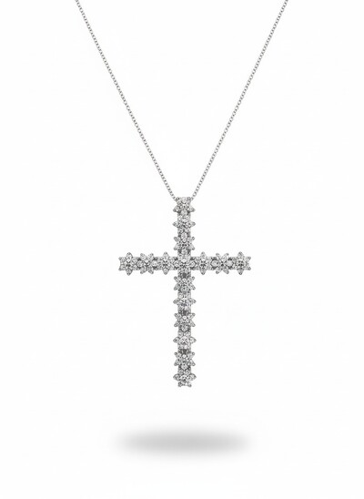 Foto Colar Cruz flores zircônia 50 cm Prata 925 Ródio