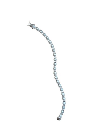 Foto Pulseira Riviera Pérola e zircônia 17 cm Prata 925 Ródio