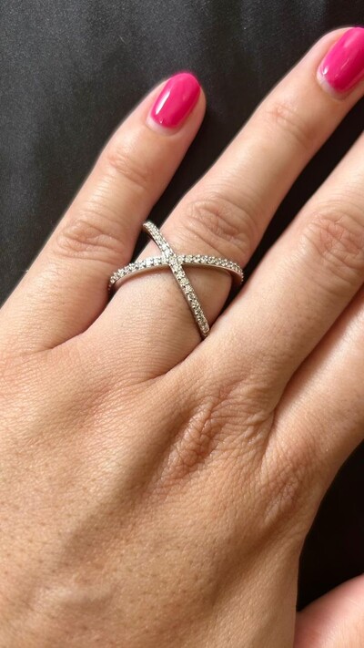 FotoAnel X Aros Cravejados zircônia Prata 925 Ródio