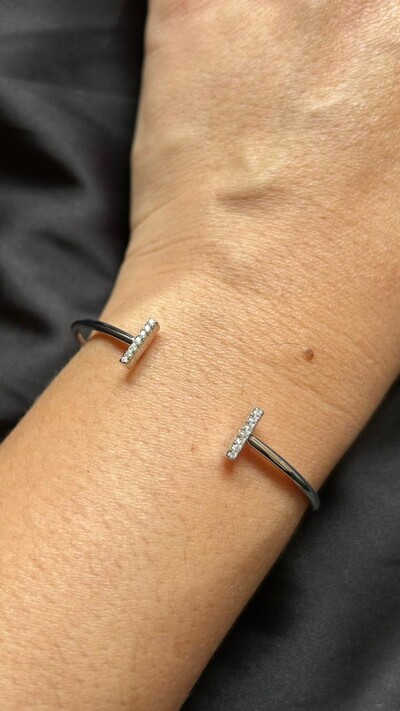 FotoPulseira Bracelete 2 palitos zircônia Prata 925 Ródio