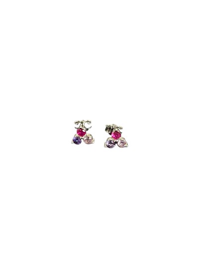 Foto Brinco 3 Pedras Colors Lilás, Rosa e Rubi Prata 925 Ródio