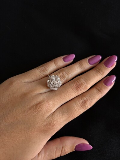 FotoAnel Flor Zircônia Branca Prata 925 Ródio