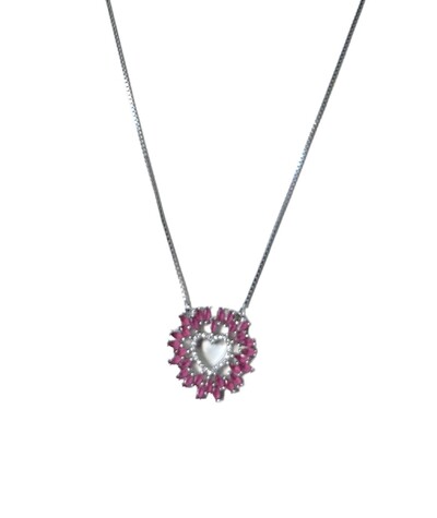Foto Colar Gravata Coração Zircônia Topázio Rosa Prata 925 Ródio