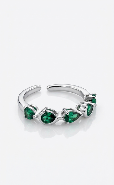 Foto Anel Cristal Verde Ajustável Prata 925 Ródio