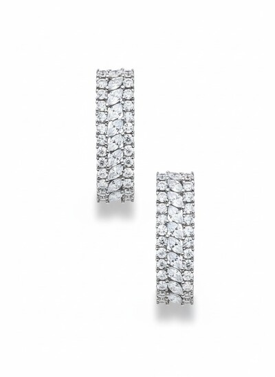 Foto Brinco Ear Hook 2 fileiras zircônia navete Prata 925 Ródio