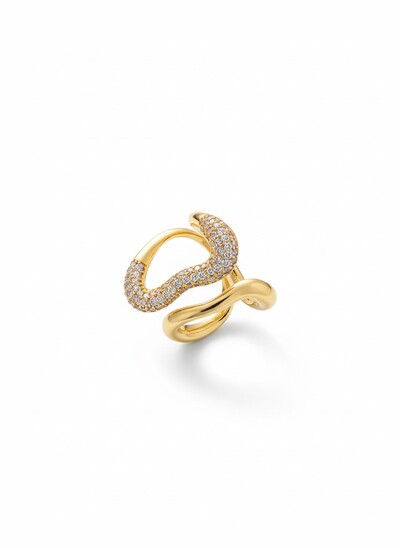 Foto Anel um lado zircônia ajustável Prata 925 Ouro 18 k