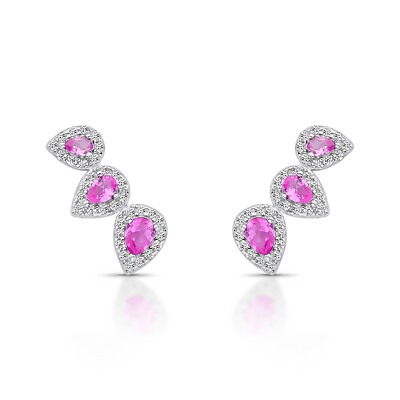 Foto Brinco Ear Cuff três gotas P topázio rosa zircônia Prata 925 Ródio