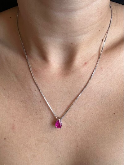 FotoColar Gota Topázio Rosa Prata 925 Ródio